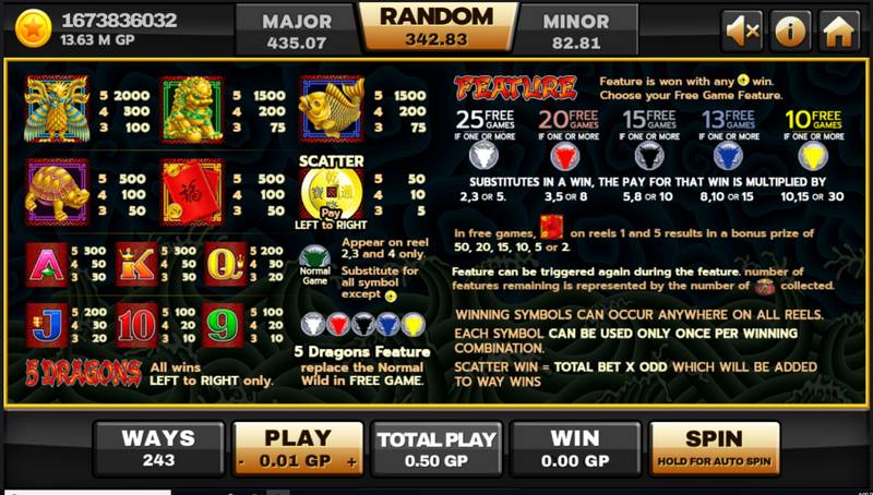 Image of five dragons slot game 