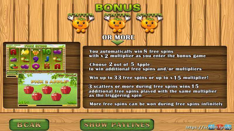 Unlock bonus features in SCR888's Fruit Slot