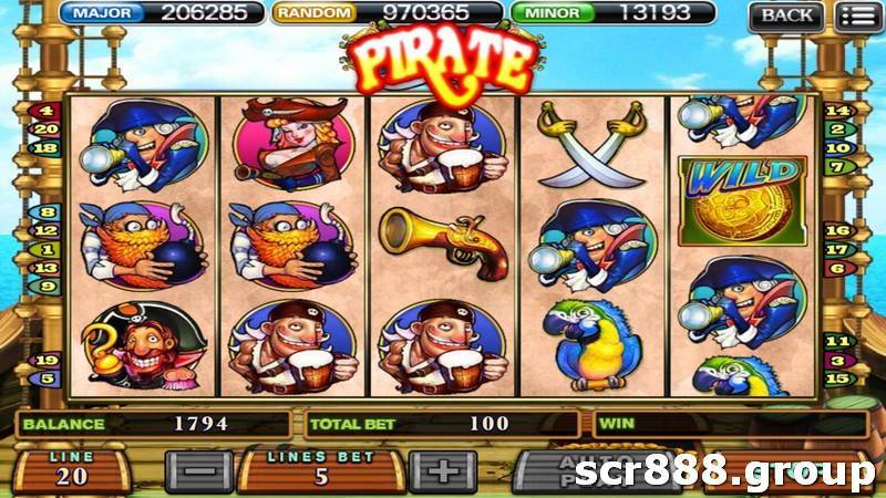 Screenshot of SCR888's Pirate slot machine bonus features